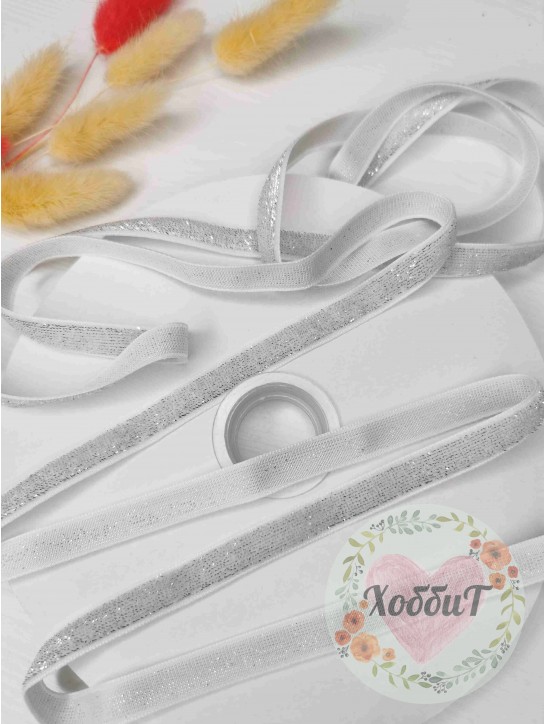 Лента бархатная с люрексом 1см. (белый)